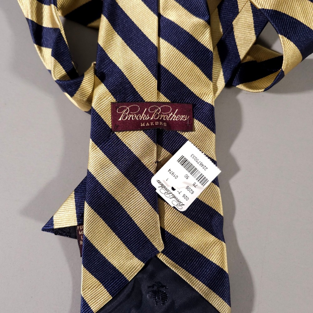 Brooks Brothers Tie Mens OS Navy Gold Striped Silk Repp Makers USA New